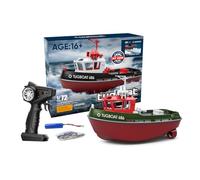 Quibuilds Rimorchiatore elettrico radiocomandato 1/72, 2,4 GHz, 8 km/h, distanza di 50 m, allarme automatico a bassa potenza/sopra il volo, ideale per giocare sul fiume, sul lago e sul mare, avventure
