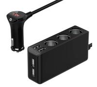 Quick Charge 3.0 Presa Sdoppiatore Accendisigari: 12V/24V 3-Prese Adattatore per Auto Presa Multipla 150W DC con interruttore voltmetro 4 porte USB per GPS DashCam iPhone iPad Android(USB-Nero)