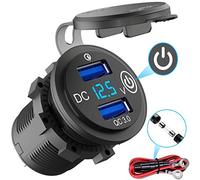 Quick Charge 3.0 Presa USB Carica per Auto con Interruttore: Qidoe Presa USB da 12 volt Impermeabile Adattatore Accendisigari con Display Voltmetro a LED Blu per Moto, Barca, Camion, Caravan