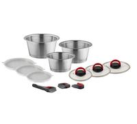 Quick Clack Pro 504793000 - Set di pentole in acciaio inox, 12 pezzi, manico rimovibile, per piani cottura a gas, fornelli elettrici, piano cottura in vetroceramica