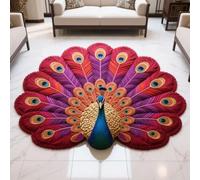 Quick-Dry Non-Slip Peacock Mat,Velvet Peacocks Feather Floral Area Rug,Elegant Peacocks Indoor Door Mat,Absorbent Non Slip Soft Carpet for Living Dining Room Home Decor