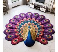 Quick-Dry Non-Slip Peacock Mat,Velvet Peacocks Feather Floral Area Rug,Elegant Peacocks Indoor Door Mat,Absorbent Non Slip Soft Carpet for Living Dining Room Home Decor