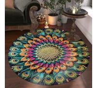Quick-Dry Non-Slip Peacock Mat,Velvet Peacocks Feather Floral Area Rug,Elegant Peacocks Indoor Door Mat,Absorbent Non Slip Soft Carpet for Living Dining Room Home Decor