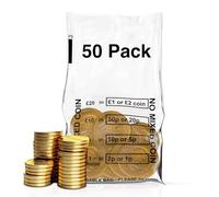 Quick Pack Supplies Ltd - Sacchetti per monete da 50, in plastica trasparente, senza monete miste, per banconote, vendita al dettaglio, per la movimentazione di cambiamenti, negozi, casa, ufficio