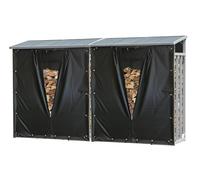 QUICK STAR 2 Pezzi Scaffalatura in Alluminio per Legna da ardere, 130 x 70 x 185 cm, 3.2 m³ con Protezione dagli Agenti atmosferici Nero