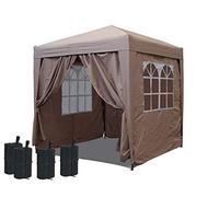 QUICK STAR Gazebo Pop Up 2 x 2 m sabbia con poggiapiedi e con 4 pareti laterali Easy-Klett con 2 cerniere.