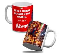 quickgadget Tazza in Ceramica Tifoso Bologna Rossoblù con Leone Calcio, Personalizzabile con Nome, Idea Regalo Uomo Donna, Gadget Sport Casa Ufficio Colazione