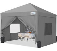 Quictent Gazebo Pieghevole 3x3m con Ventanas a Malla, Rifugio per Eventi ad Altezza Regolabile per Feste in Giardino e Campeggio, Grigio