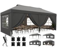 Quictent Gazebo pop-up 3 x 6 m con chiusura centrale, tenda a baldacchino impermeabile resistente con lati della finestra della chiesa, riparo portatile per eventi, per cortile, feste, campeggio