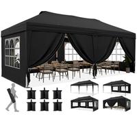 Quictent Gazebo pop-up 3 x 6 m con chiusura centrale, tenda a baldacchino impermeabile resistente con lati della finestra della chiesa, riparo portatile per eventi, per cortile, feste, campeggio, nero