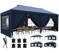 Quictent Gazebo pop-up 3 x 6 m con chiusura centrale, tenda a baldacchino impermeabile resistente con lati della finestra della chiesa, riparo portatile per eventi, per cortile, feste, campeggio, blu