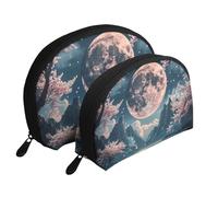 Quiet Cherry Blossoms with The Moon stampato Makeup Bags 2 pezzi portatile Shell Travel Toiletry Bag, bianco, Taglia unica