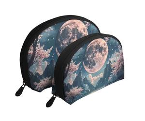 Quiet Cherry Blossoms with The Moon stampato Makeup Bags 2 pezzi portatile Shell Travel Toiletry Bag, bianco, Taglia unica