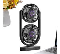 Quiet Desk Fan - Double Head Rechargeable Cooling, Battery Operated Portable Summer Fan, Compact Lightweight Air Circulation Device | Silent Comfort Solution for Home Apartment Bedroom Living Room Off
