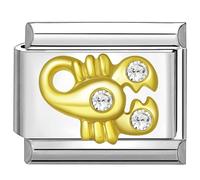 Quiges - 9 mm stile italiano Charm modulo in acciaio inox zirconio oroscopo Scorpione per braccialetti italiani, Zirconia cubica