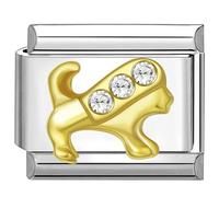 Quiges - 9 mm stile italiano, modulo charm in acciaio inox con zirconi, oroscopo leone, per braccialetti italiani, Zirconia cubica