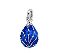 Quiges Ciondolo classico da donna in stile Fabergé a forma di uovo russo a pois e onde smaltate blu placcato argento, Smalto