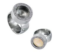 Quiges Donna Anello per Mini Monete in Acciaio Inossidabile Argento con Cristalli di Zirconio 19mm
