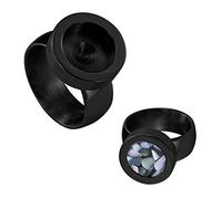 Quiges Donna Anello per Mini Monete in Acciaio Inossidabile Nero 19mm