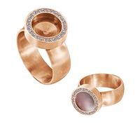 Quiges Donna Anello per Mini Monete in Acciaio Inossidabile Oro Rosa Opaco con Cristalli di Zirconio 16mm