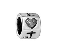 Quiges Donna Charm Bead Ciondolo in Argento 925 Cuore Croce Ancora Simboli per Bracciali Charm