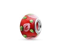 Quiges Donna Charm Bead di Vetro e Argento 925 Rosso con Rose Rosa per Bracciali