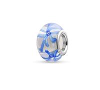 Quiges Donna Charm Bead di Vetro e Argento 925 Trasparente e Fiori azzurri per Bracciali