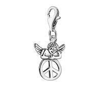 Quiges Donna Charm Ciondolo Argento Angelo con il Simbolo della Pace per Bracciali e Accessori
