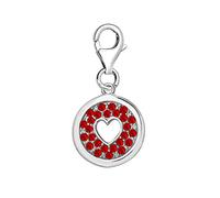 Quiges Donna Charm Ciondolo Argento Cuore con Cristalli Rossi per Bracciali e Accessori