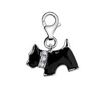 Quiges Donna Charm Ciondolo Placcato Argento Cane Smalto Nero per Bracciali e Accessori