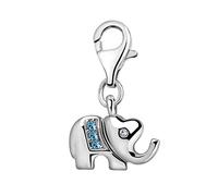 Quiges Donna Charm Ciondolo Placcato Argento Elefante con Cristalli Blu per Bracciali e Accessori