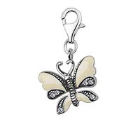 Quiges Donna Charm Ciondolo Placcato Argento Farfalla Beige per Bracciali e Accessori