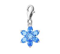 Quiges Donna Charm Ciondolo Placcato Argento Fiore di Cristallo Blu per Bracciali e Accessori