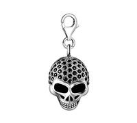 Quiges Donna Charm Ciondolo Placcato Argento Grande Cranio con Zircone Nero per Collana e Accessori