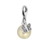 Quiges Donna Charm Ciondolo Placcato Argento Perla con Farfalla per Bracciali e Accessori