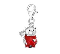 Quiges Donna Charm Ciondolo Placcato Argento Porcellino Rosso Diavolo per Bracciali e Accessori