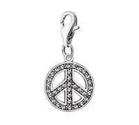 Quiges Donna Charm Ciondolo Placcato Argento Segno di Pace Met Zirkonia per Bracciali e Accessori