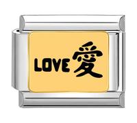 Quiges - Modulo Charm Link in stile italiano da 9 mm Amore in cinese in acciaio inox per bracciali in stile Italian Links