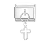 Quiges - Modulo Charm Link in stile italiano da 9 mm Ciondolo a croce in acciaio inox per bracciali in stile Italian Links