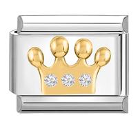 Quiges - Modulo Charm Link in stile italiano da 9 mm Corona in zirconia in acciaio inox per bracciali in stile Italian Links