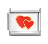 Quiges - Modulo Charm Link in stile italiano da 9 mm cuore rosso in acciaio inox per bracciali in stile Italian Links