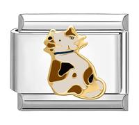 Quiges - Modulo Charm Link in stile italiano da 9 mm Gatto in acciaio inox per bracciali in stile Italian Links