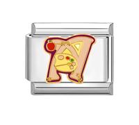 Quiges - Modulo Charm Link in stile italiano da 9 mm in acciaio inox Alfabeto colorato A per bracciali in stile Italian Links