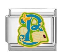 Quiges - Modulo Charm Link in stile italiano da 9 mm in acciaio inox Alfabeto colorato B per bracciali in stile Italian Links