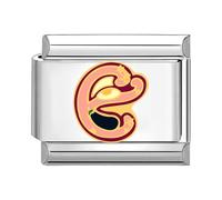 Quiges - Modulo Charm Link in stile italiano da 9 mm in acciaio inox Alfabeto colorato E per bracciali in stile Italian Links