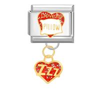 Quiges - Modulo Charm Link in stile italiano da 9 mm in acciaio inox Amo il mio - Ciondolo a forma di cuscino per bracciali in stile Italian Links