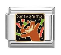 Quiges - Modulo Charm Link in stile italiano da 9 mm in acciaio inox Animale da festa per bracciali in stile Italian Links