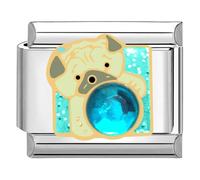 Quiges - Modulo Charm Link in stile italiano da 9 mm in acciaio inox Cane con pietra di Blub per bracciali in stile Italian Links