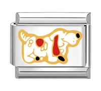 Quiges - Modulo Charm Link in stile italiano da 9 mm in acciaio inox Cane con salsiccia per bracciali in stile Italian Links