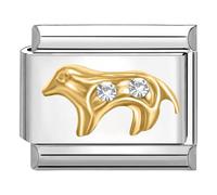 Quiges - Modulo Charm Link in stile italiano da 9 mm in acciaio inox Cane con zirconi d'oro per bracciali in stile Italian Links